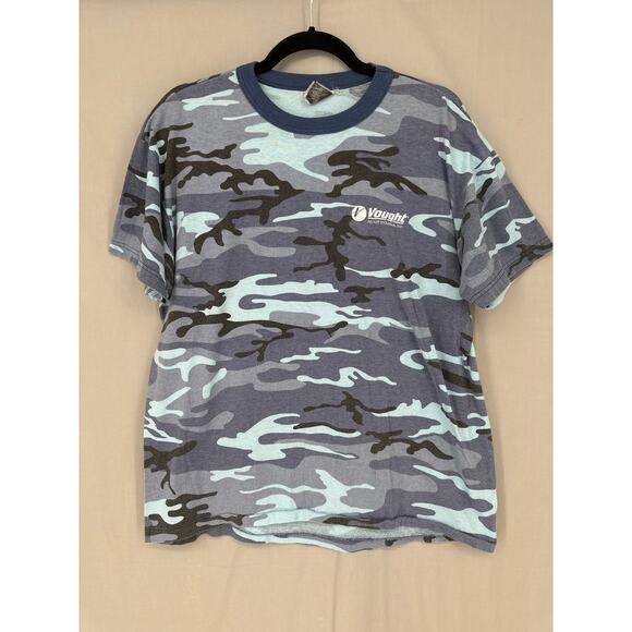 80s Vintage Shirt Mens Medium Blue Camouflage Globemaster Air Force Boeing Plane - Picture 3 of 8